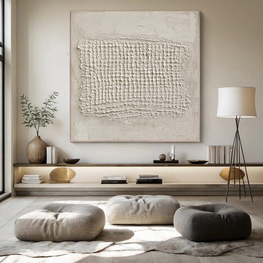 Contemporary Neutral Painting with Organic Textured Center #BGA 233 hand-painted oil painting