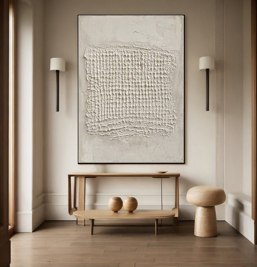 Contemporary Neutral Painting with Tactile Woven Center #BGA 235 hand-painted oil painting