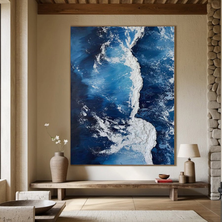 Contemporary Overhead Ocean Painting, Tactile Wave Energy #BGA 177 hand-painted oil painting