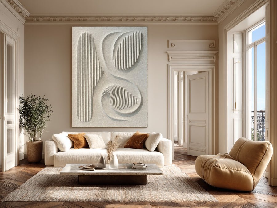 Contemporary White 3D Canvas Art - Textured Abstract Design #WG 083 hand-painted oil painting
