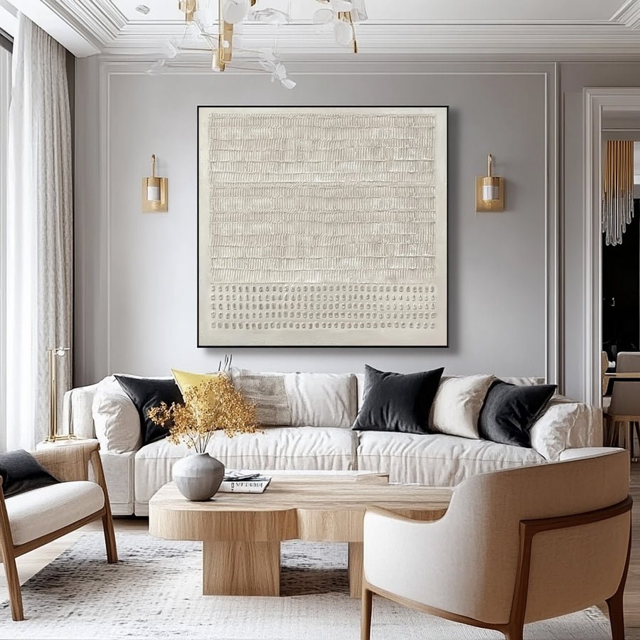 Contemporary White Art Square Living Space #WG 025 hand-painted oil painting