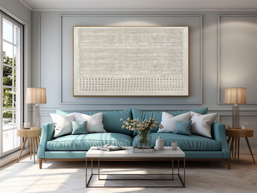 Contemporary White Wall Art Large Minimalist Piece #WG 030 hand-painted oil painting