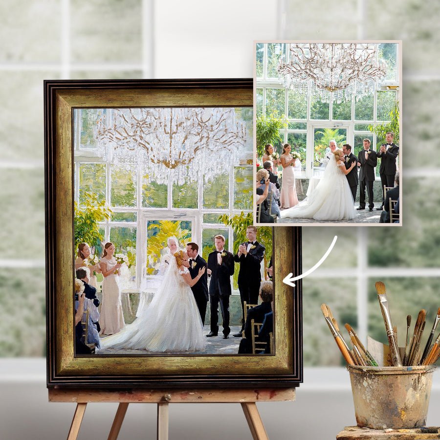 Custom Wedding Scene Oil Paintings: Personalized Group Portraits hand-painted oil painting