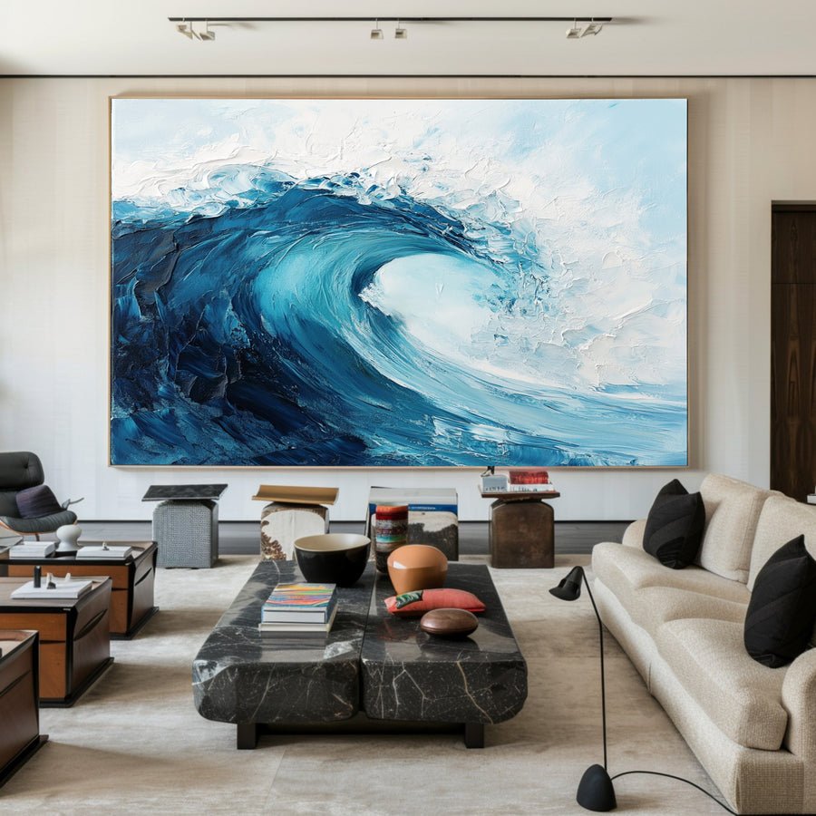 Deep Blue Impact: Bold Textured Wave, Powerful Ocean Art #BGA 149 hand-painted oil painting