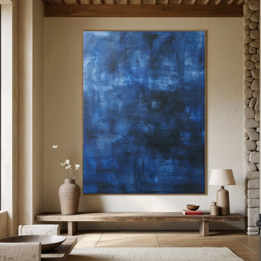 Deep Blue Modern Minimalist Canvas With Depth and Texture #BGA 047 hand-painted oil painting