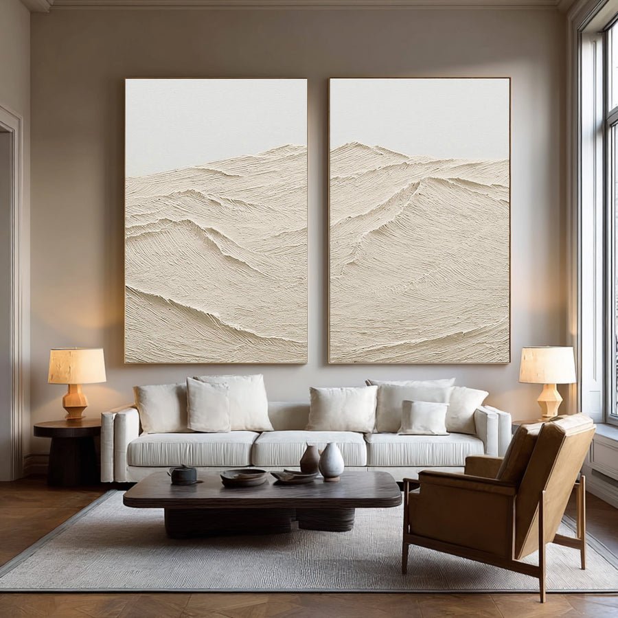 Dual Textured Abstract Art Minimalist Beige Set #WG 072 hand-painted oil painting
