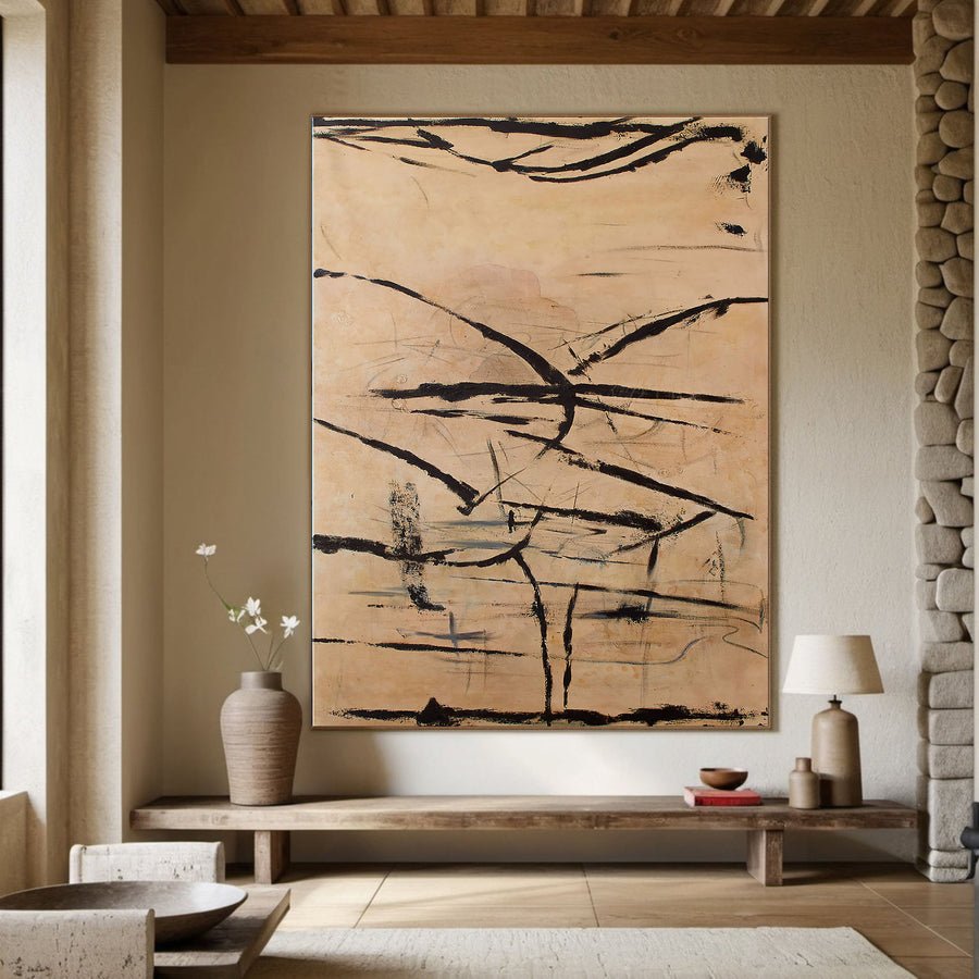 Earth Tones Minimalist Line Wall Art, Modern Minimalist Style #BGA 041 hand-painted oil painting