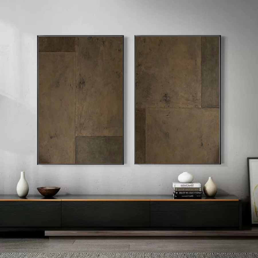 Earthen Duet: Brown Textured Abstract Set, Minimalist Art #BGA 110 hand-painted oil painting