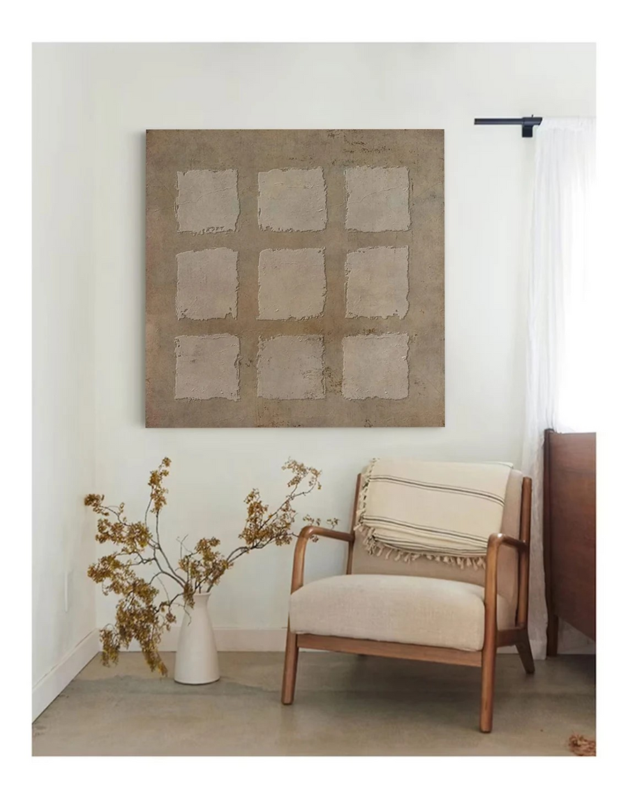 Earthy Minimalist Grid Wall Art #WSA 013 hand-painted oil painting