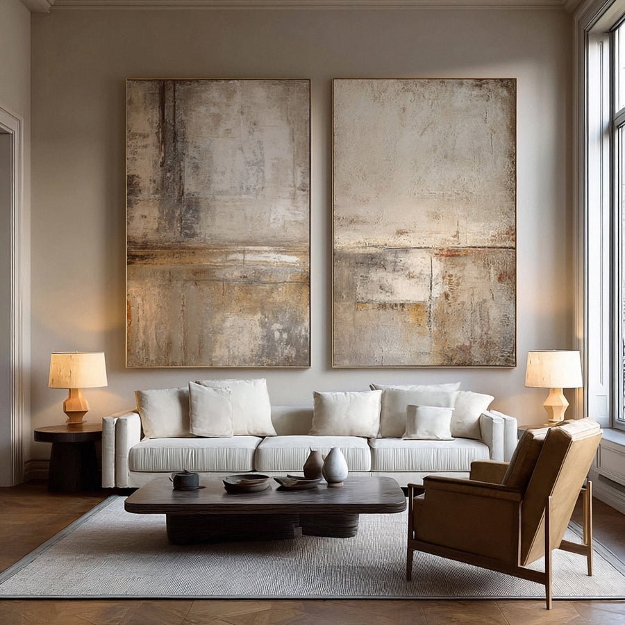 Earthy Toned Abstract Art Set Large  #WG 013 hand-painted oil painting