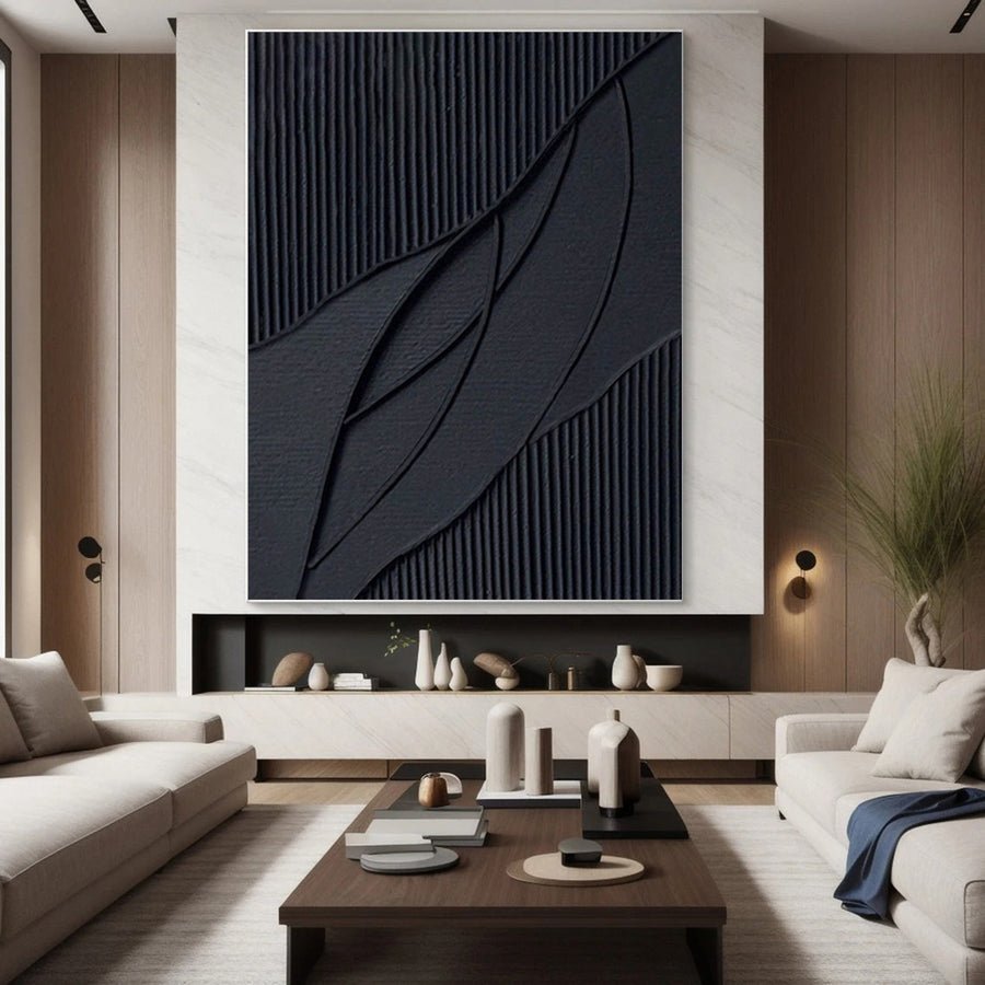 Elegant Black Abstract Sculpture Paintin Textured Canvas Art #BM 070 hand-painted oil painting