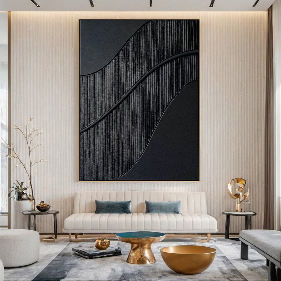 Elegant Black Abstract Sculpture Paintin Textured Canvas Art #BM 071 hand-painted oil painting