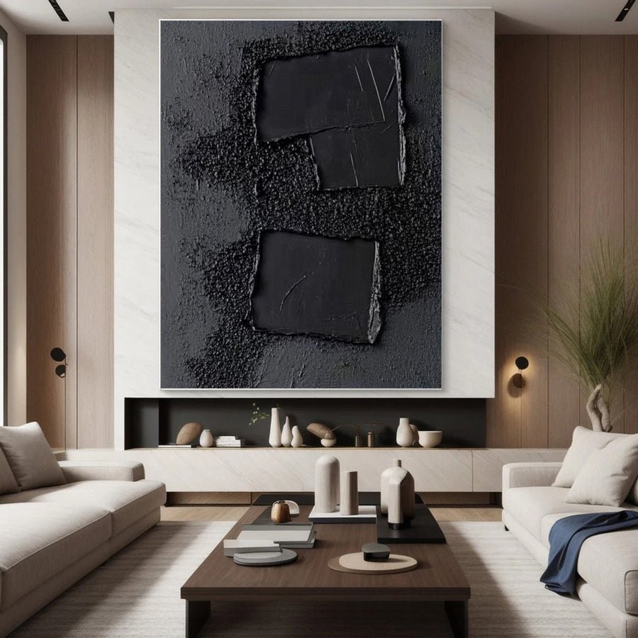 Elegant Black Abstract Sculpture Paintin Textured Canvas Art #BM 072 hand-painted oil painting