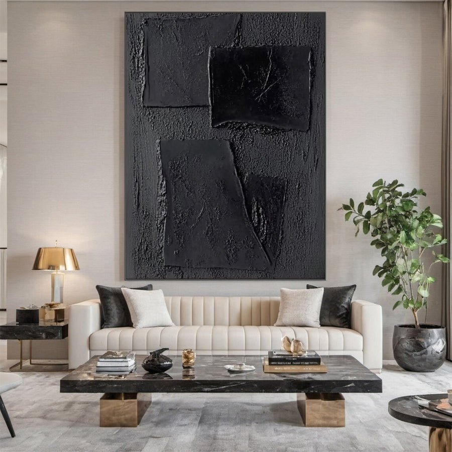 Elegant Black Abstract Sculpture Paintin Textured Canvas Art #BM 073 hand-painted oil painting