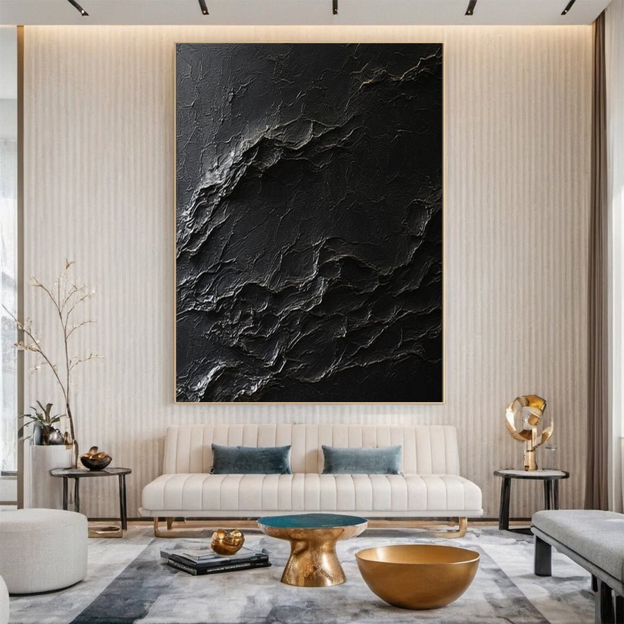 Elegant Black Abstract Sculpture Paintin Textured Canvas Art #BM 074 hand-painted oil painting