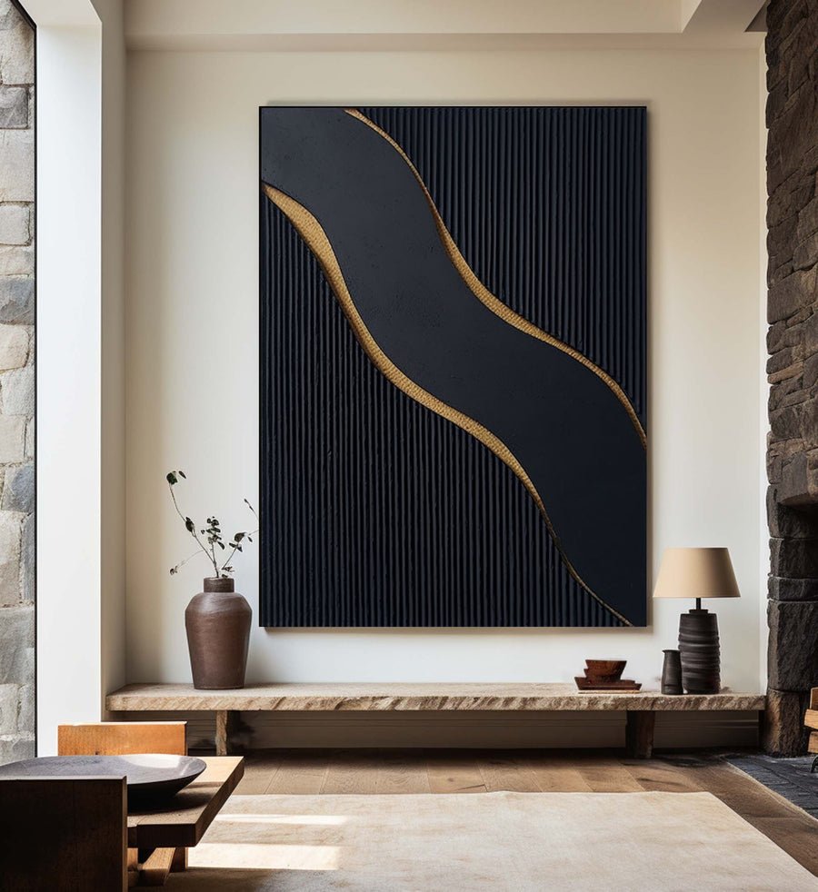 Elegant Black and Gold Abstract Wall Art for Modern Interiors #BM 038 hand-painted oil painting