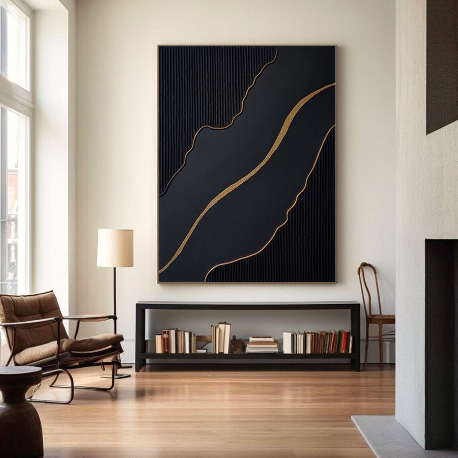 Elegant Black and Gold Abstract Wall Art for Modern Interiors #BM 039 hand-painted oil painting