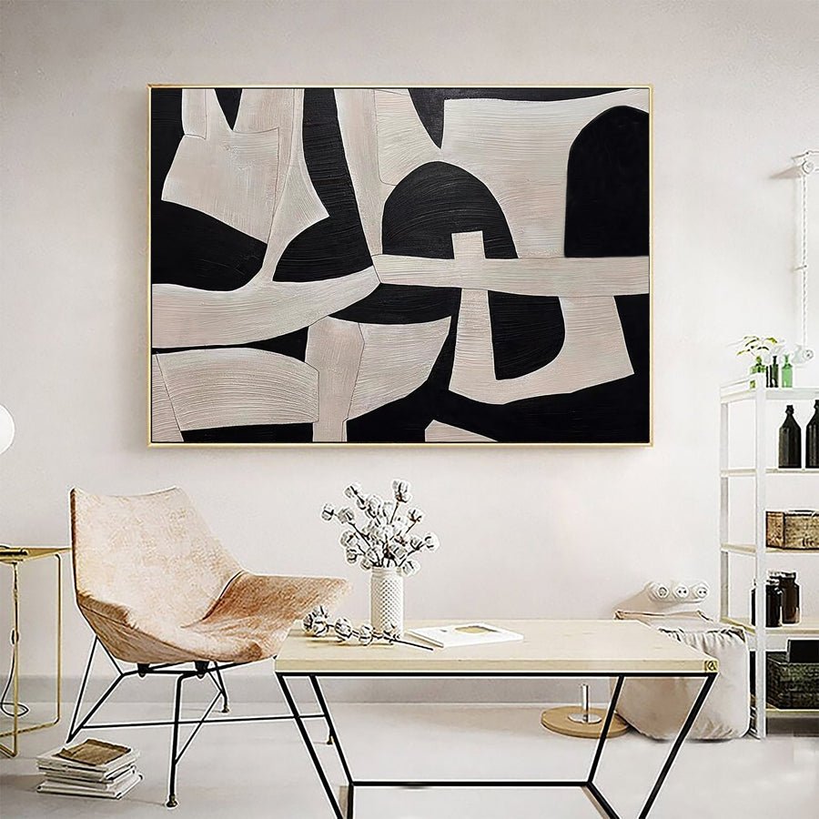 Elegant Contrast Abstract Black and White Wabi Sabi Art for Modern Interiors #WS 019 hand-painted oil painting