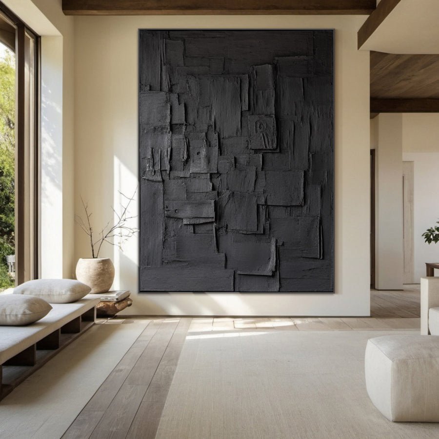 Elegant Minimalist Black Art Abstract Textured Paintings for Chic Interiors #BM 046 hand-painted oil painting