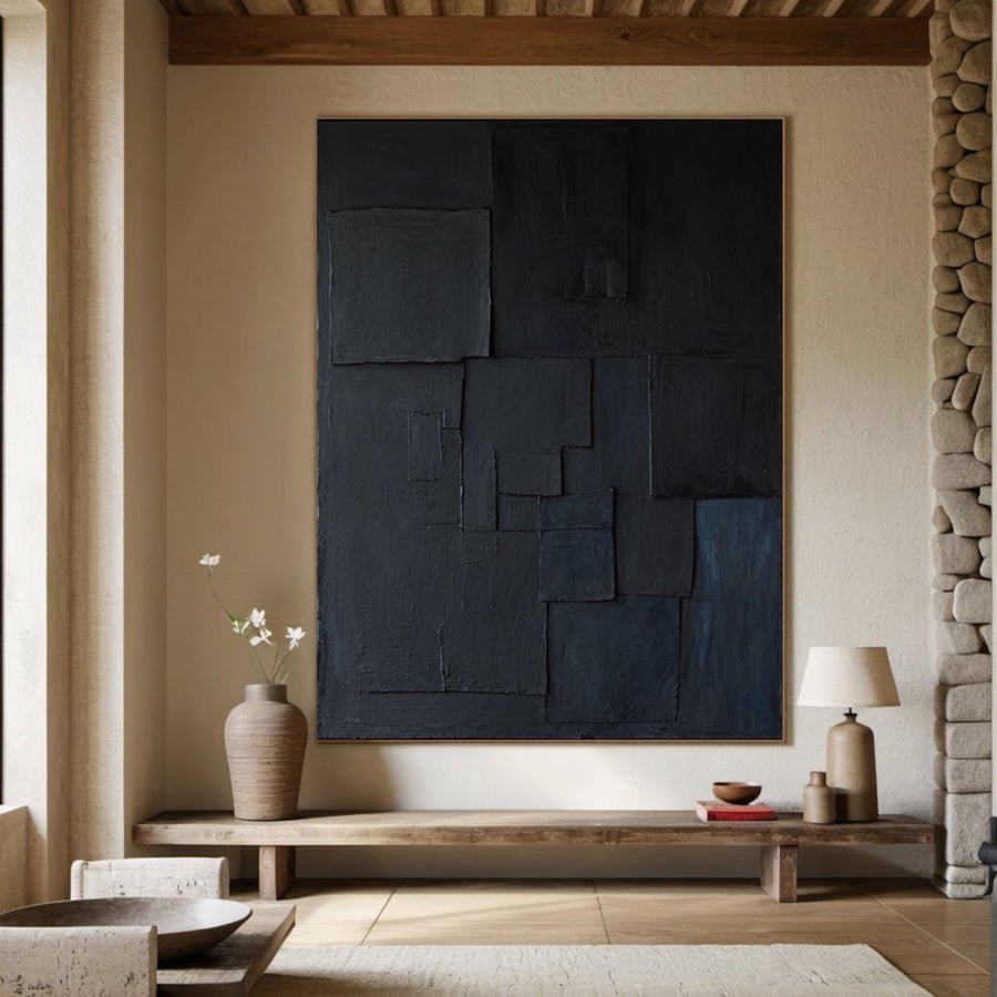 Elegant Minimalist Black Art Abstract Textured Paintings for Chic Interiors #BM 047 hand-painted oil painting