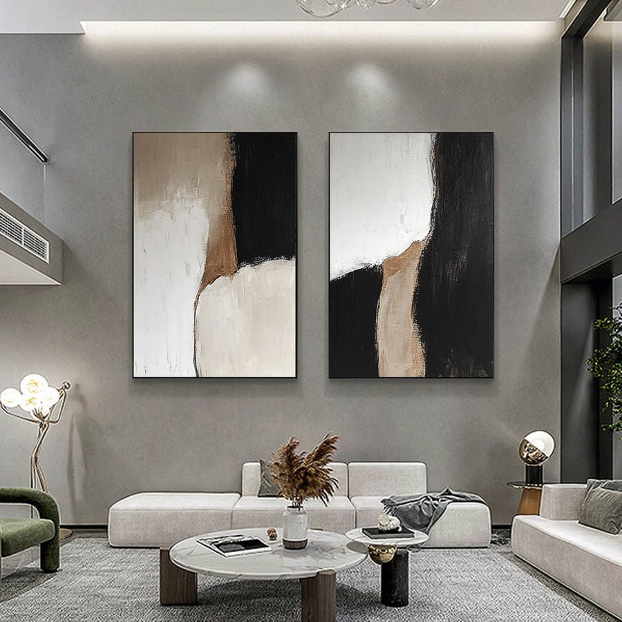 Elegant Neutral-Toned Abstract Wall Art Duo for Home Decor #BAS 002 hand-painted oil painting