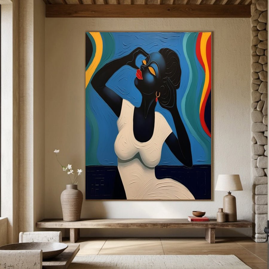 Elegant Portrait with Abstract Flowing Bands, Contemporary Art #BGA 174 hand-painted oil painting