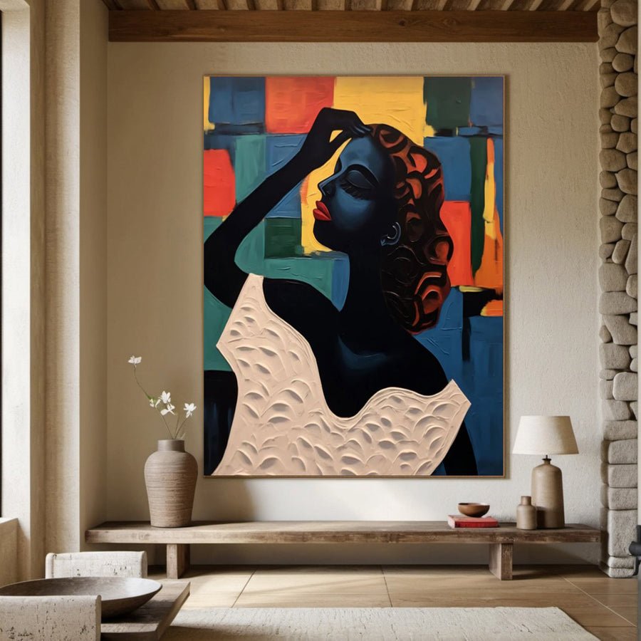 Elegant Portrait with Abstract Geometric Panels, Modern Art #BGA 175 hand-painted oil painting