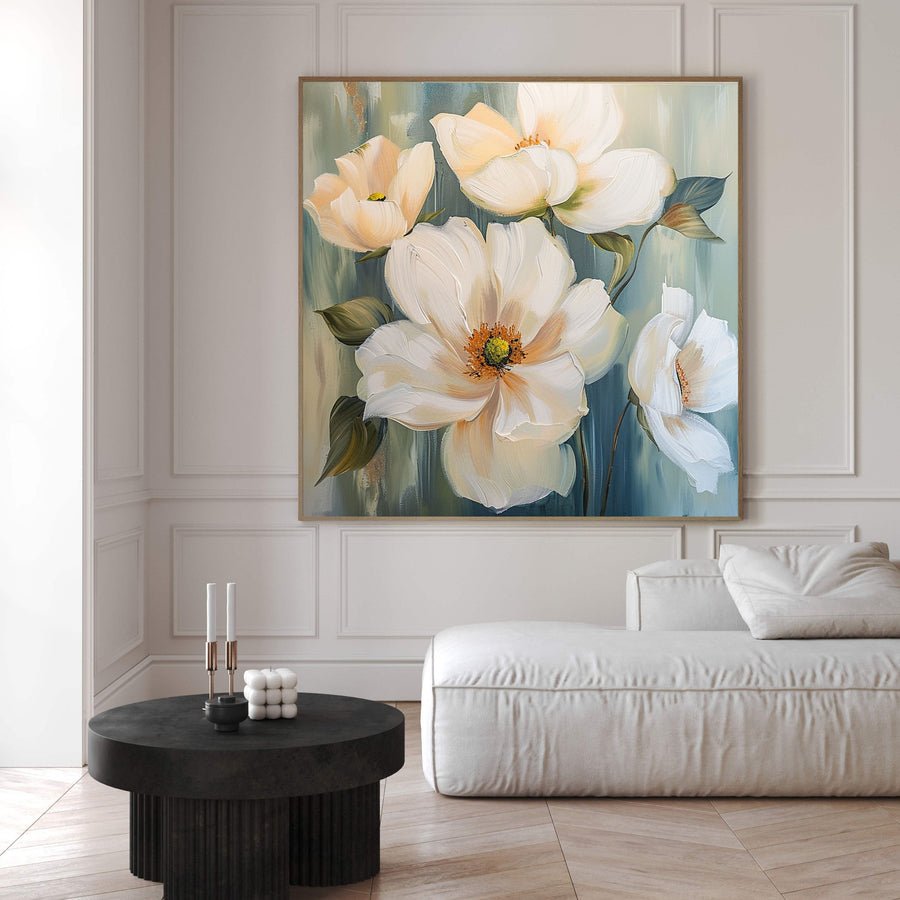 Elegant White Blossoms Canvas Art Serene Floral Wall Decor #FT 030 hand-painted oil painting