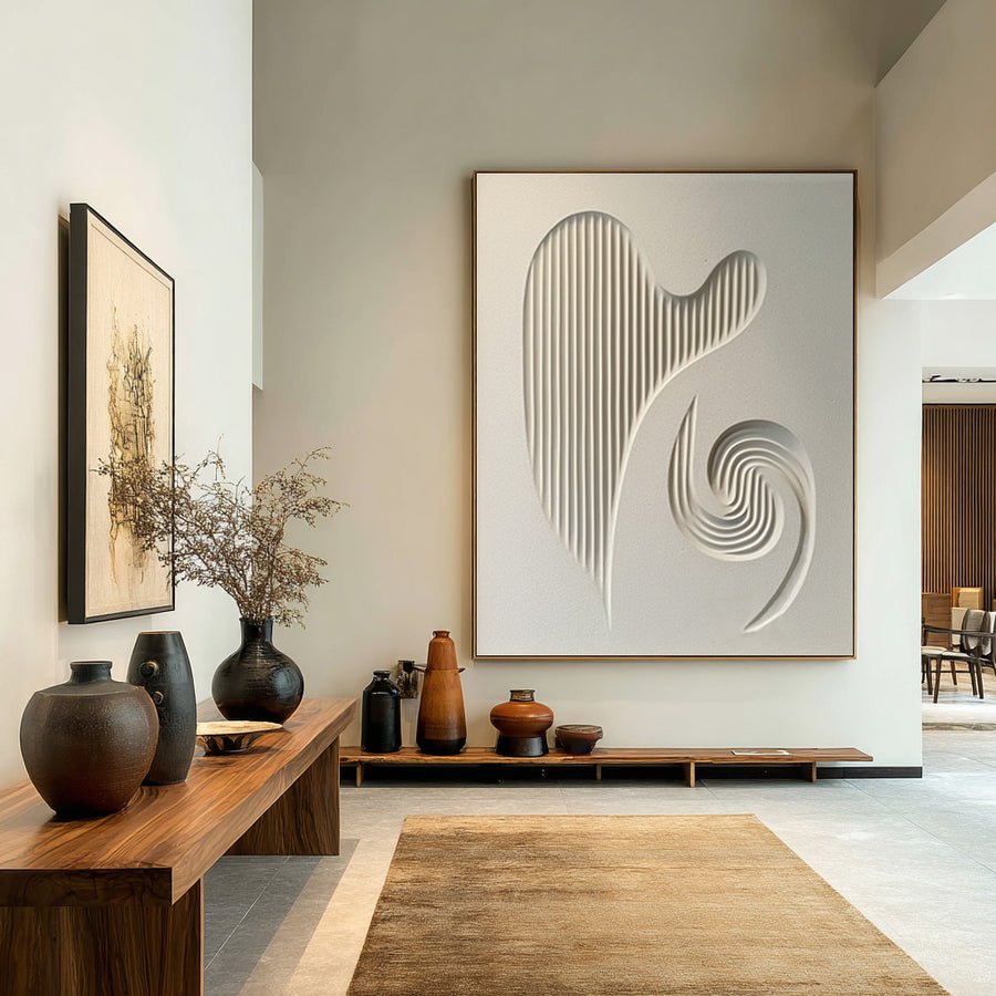 Elegant White Textured Abstract Art for Living Room #WG 080 hand-painted oil painting