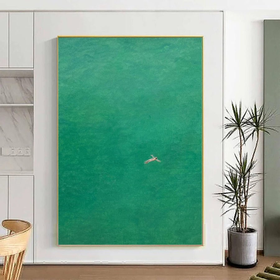 Emerald Immersion: Modern Painting of a Diver from Above #BGA 286 hand-painted oil painting