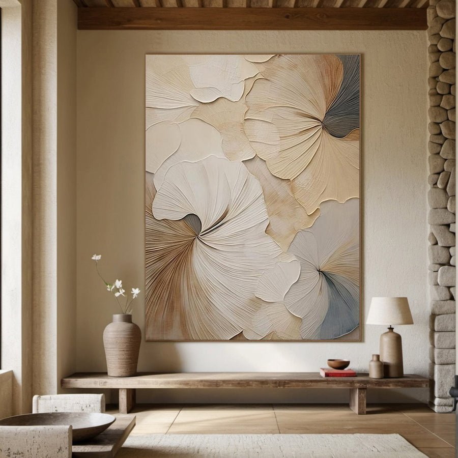 Ethereal Petals: Beige Floral Art, Elegant Framed Art #BGA 124 hand-painted oil painting