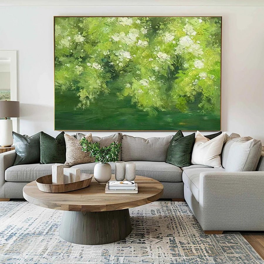 Expressive Canvas of Vibrant Green Foliage and White Flowers #BGA 272 hand-painted oil painting