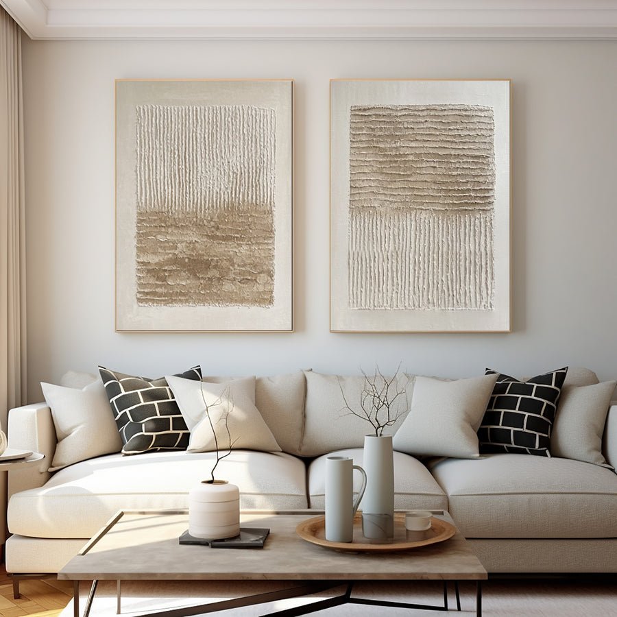 extured Abstract Art Duo Neutral Palette Decor #WG 019 hand-painted oil painting