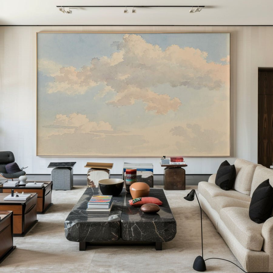 Cloudy Sky, Subtle Peach and Gray Tones, Modern Wall Art #BGA 058 hand-painted oil painting