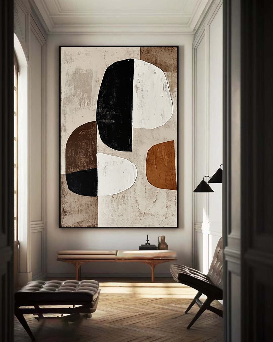Geometric Abstract Painting with Earthy Organic Shapes for Modern Decor #BBA 024 hand-painted oil painting