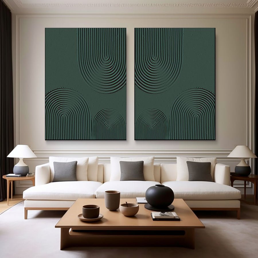 Geometric Style Wall Art  Modern Teal Oil Painting  SET OF 2 #BGS 002 hand-painted oil painting
