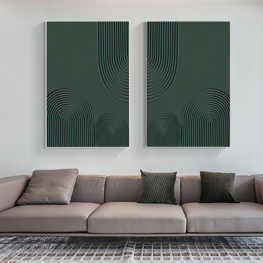 Geometric Style Wall Art  Modern Teal Oil Painting  SET OF 2 #BGS 003 hand-painted oil painting