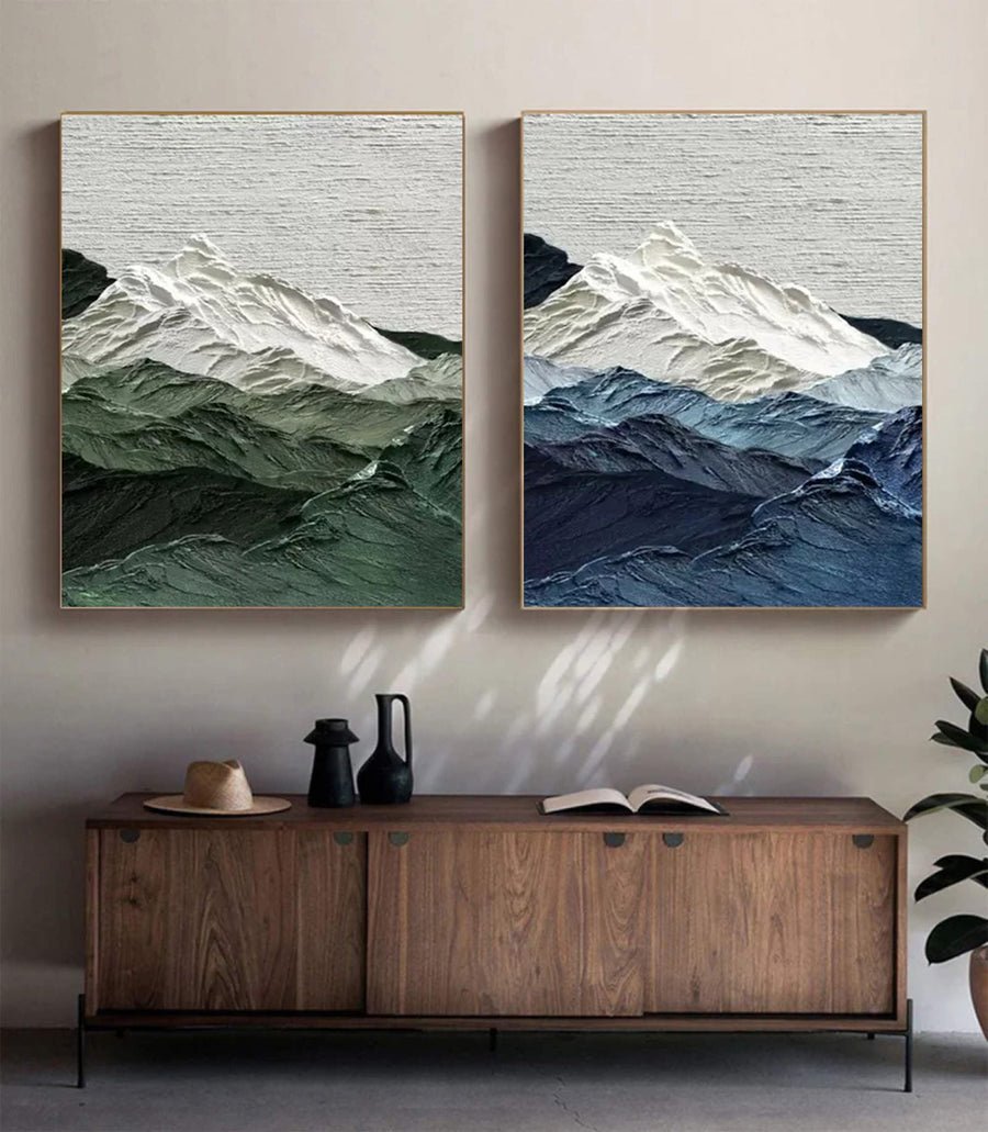 Glacial Peaks: 3D Mountain Range Art, Textured Abstract Set #BGA 131 hand-painted oil painting