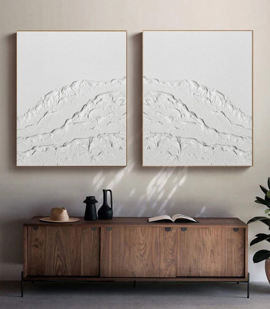 Glacial White Peaks: 3D Mountain Range Set Of 2 Wall Art #BGA 132 hand-painted oil painting