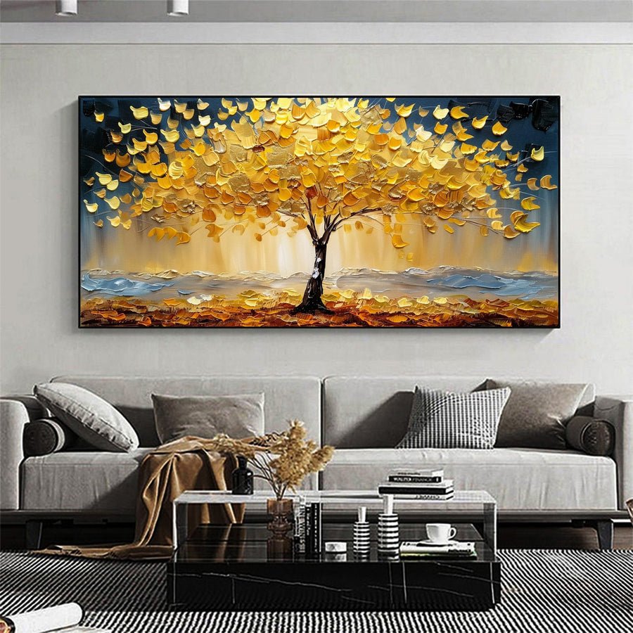 Golden Autumn Bliss Vibrant Tree Oil Painting for Modern Home Decor #FT 041 hand-painted oil painting