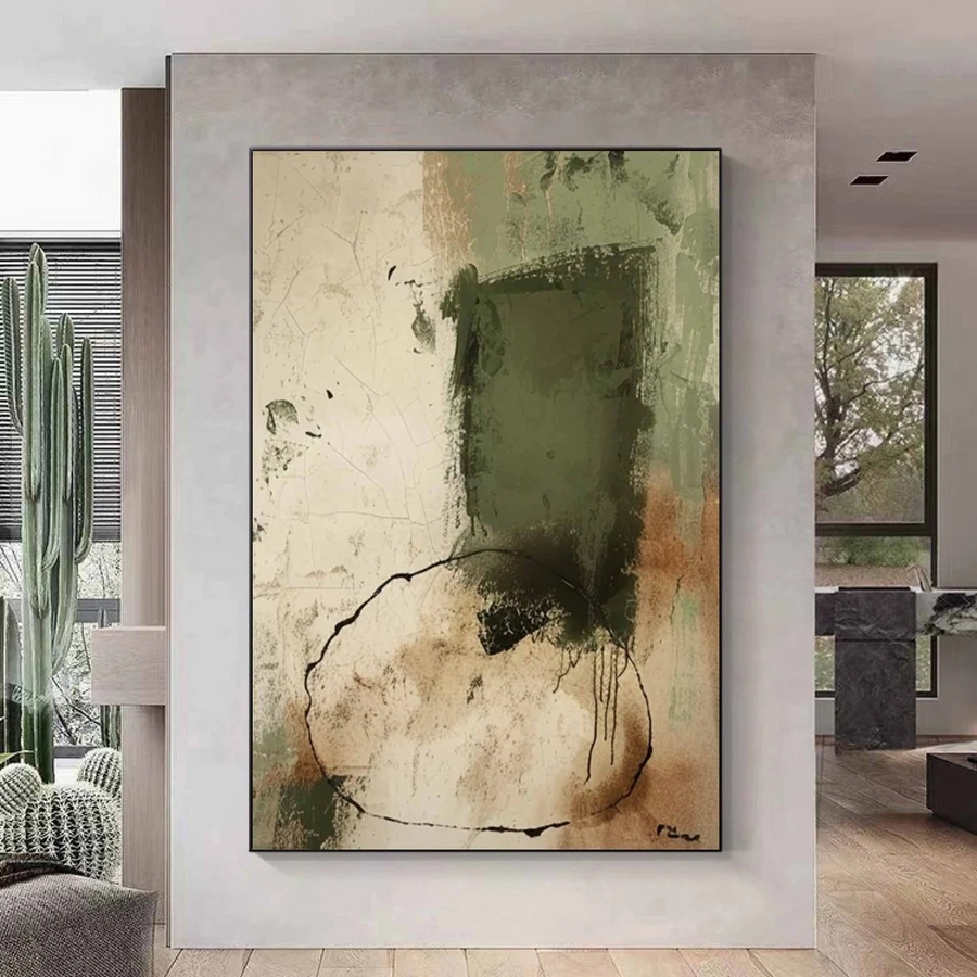 Green & Beige Wabi-Sabi Textured Painting, Contemporary Art #BGA 086 hand-painted oil painting