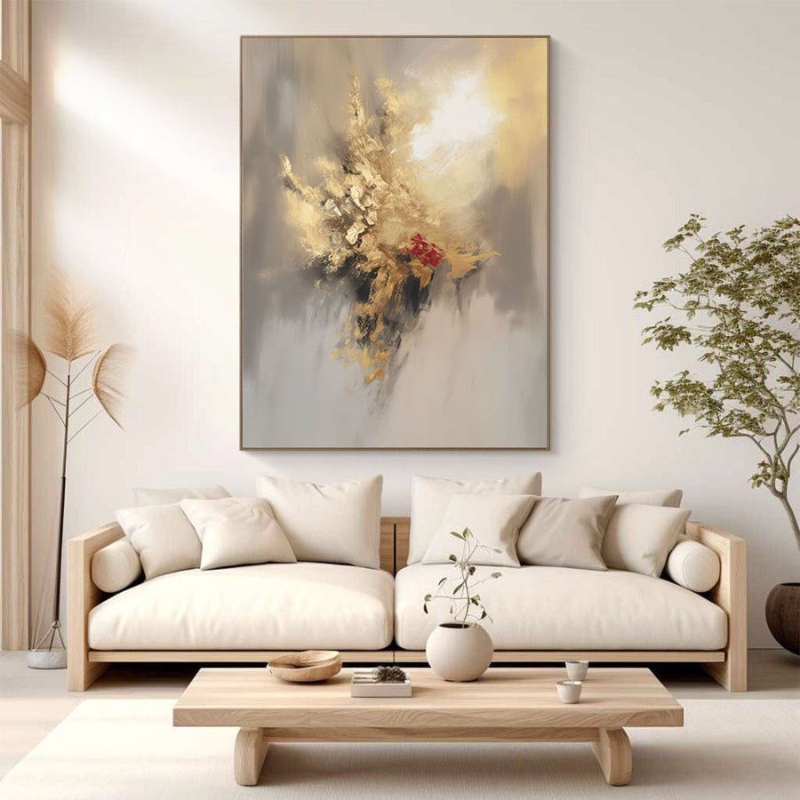 Grey And Beige Abstract Painting Gold Foil Texture Painting#AVG 006 hand-painted oil painting