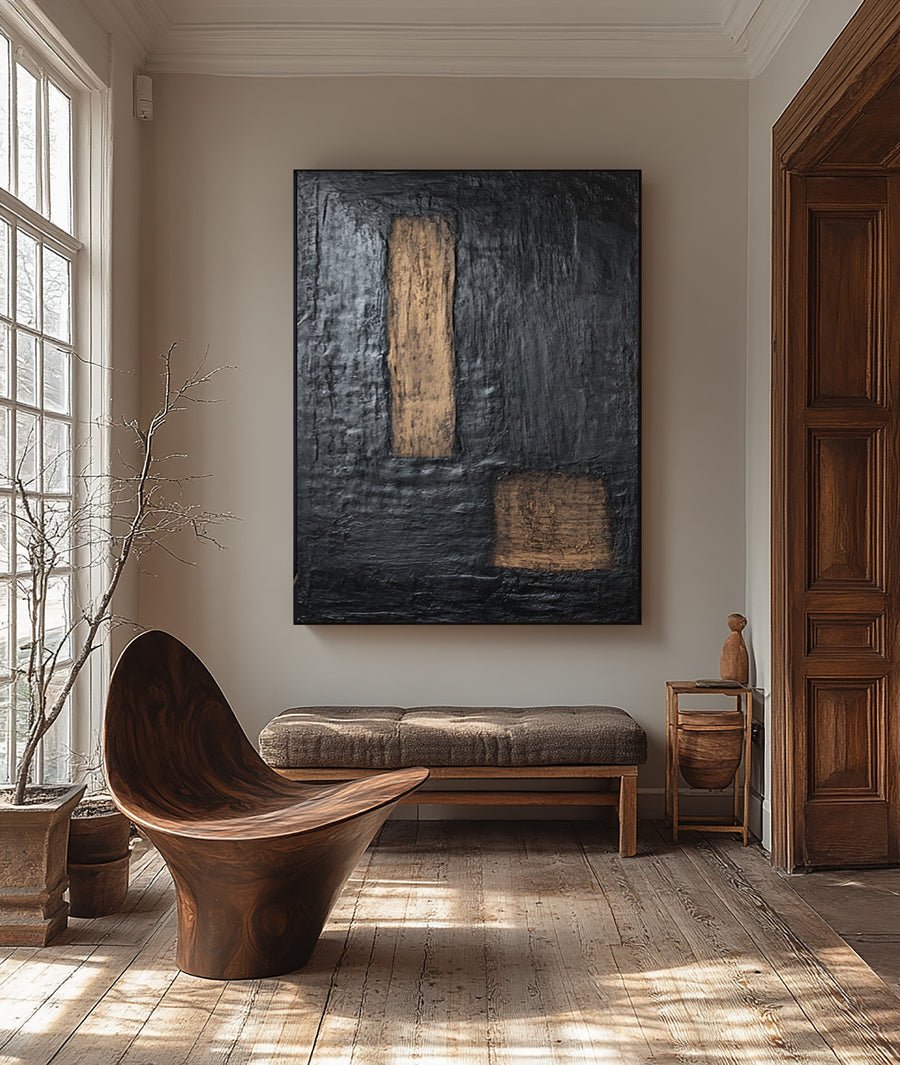 Handcrafted Black and Gold Art Piece | Luxurious Wall Decor #BBA 050 hand-painted oil painting
