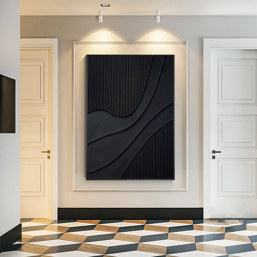 High-End Black Abstract Art Oil Painting for Luxury Interiors #BM 017 hand-painted oil painting