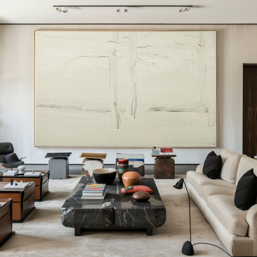 White Impasto with Textured Lines, Minimalist Wall Art #BGA 059 hand-painted oil painting