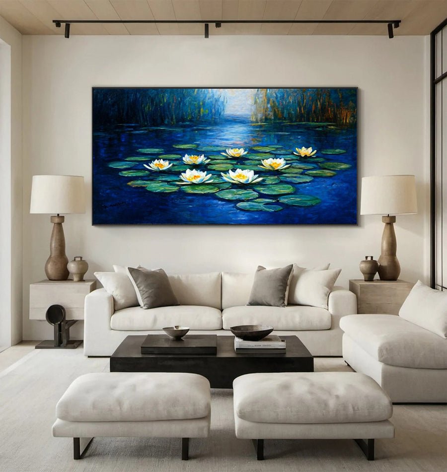 Impressionistic Style Art of Water Lilies Among Greenery #BGA 277 hand-painted oil painting