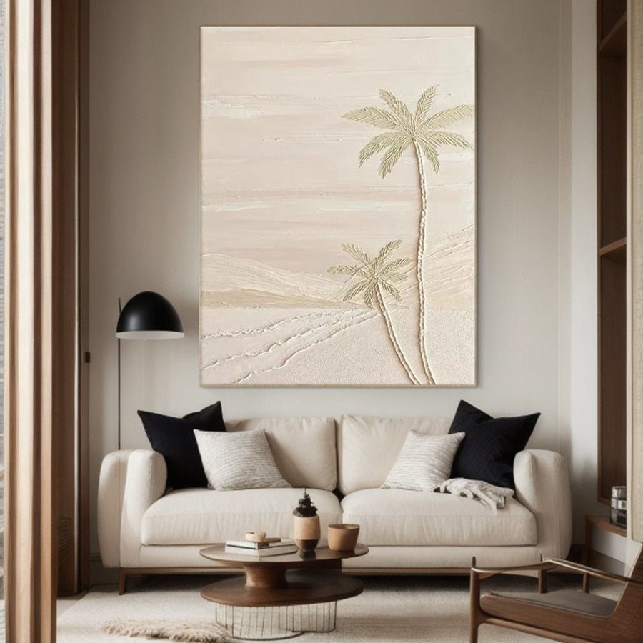Ivory Coast Palms: Neutral Wall Art, Textured Beachscape #BGA 145 hand-painted oil painting