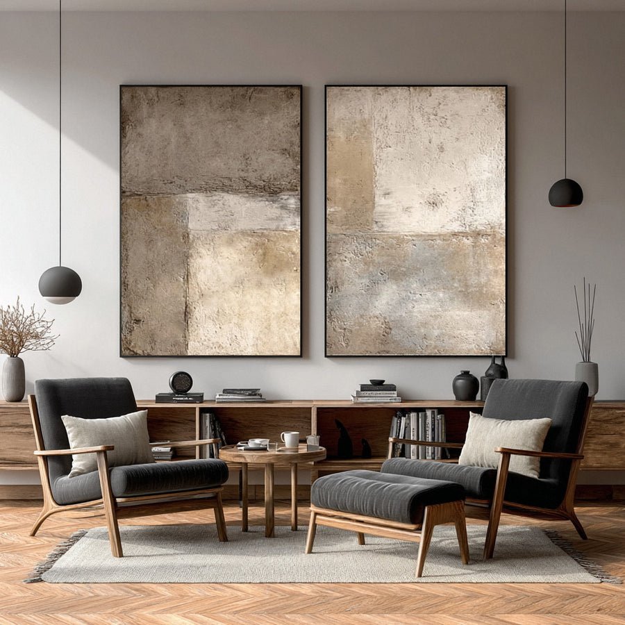 Large Abstract Canvas Art Pair Neutral Tones Set of 2  #WG 016 hand-painted oil painting