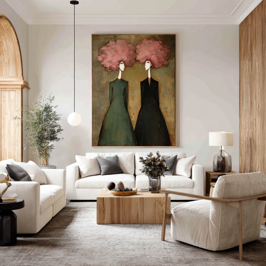 Large Abstract Pink Portrait Painting #WAB 044 hand-painted oil painting