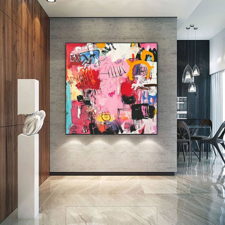 Large Abstract Pink Red Square Art | artvistagallery  #WGA 028 hand-painted oil painting
